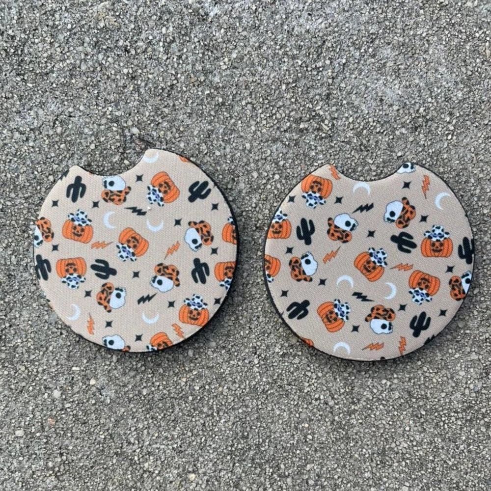Boho Western Halloween Car Coaster Set | Halloween Car Accessories